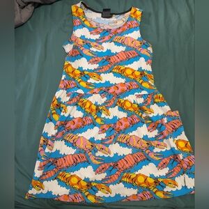 Blue Multicolor Lobster Dream Large Pocket Dress